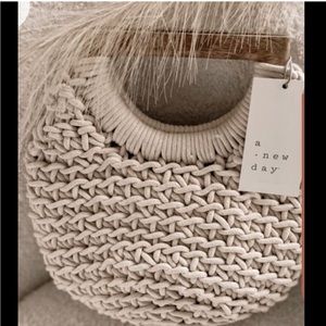 NWT A new day Wood Handle Macrame Purse